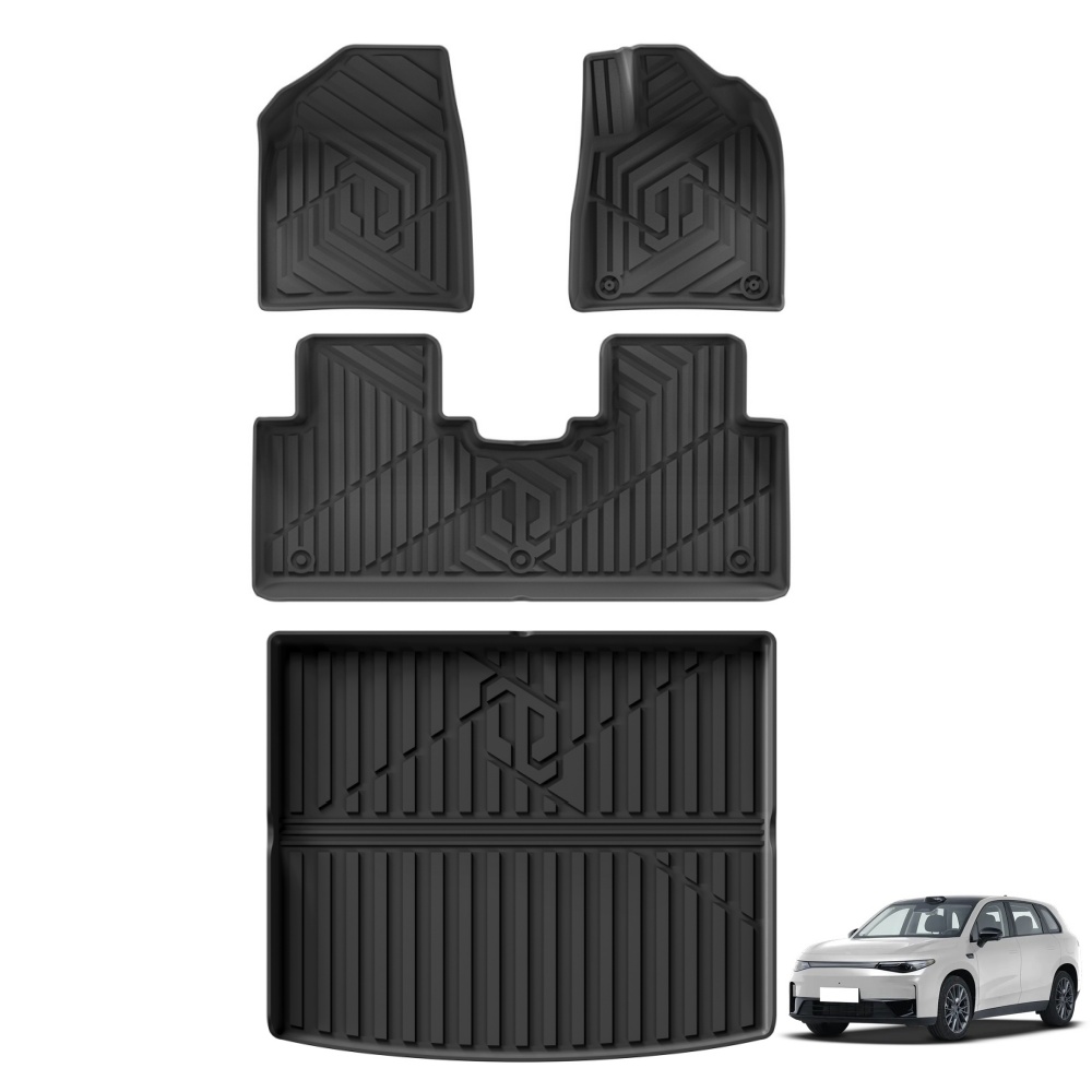 Car Floor Mat - LUCKEASY製、Leapmotor C10 2024年/2025年モデル用、右ハンドル車対応、カーフロアマット、トランクパッド、TPE製、3D立体デザイン、全天候対応、ブラック。