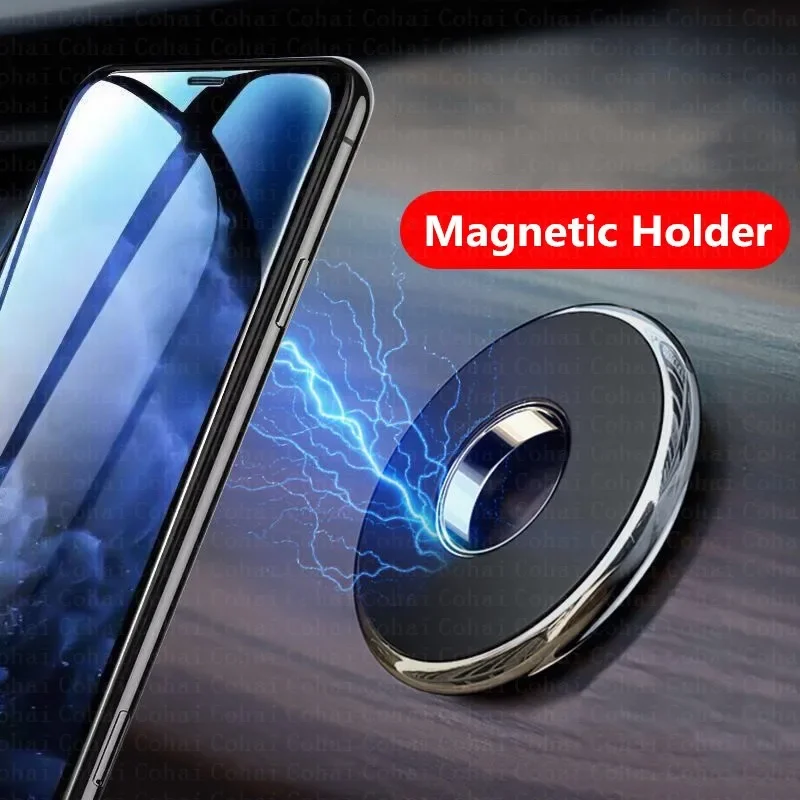 Car Phone Holder - 磁石式の車載スマホホルダー。ダッシュボードに取り付け可能なミニサイズの丸型スタンド。iPhone、Samsung、Xiaomiに対応。金属製の磁石を使用し、GPSや壁に取り付け可能。