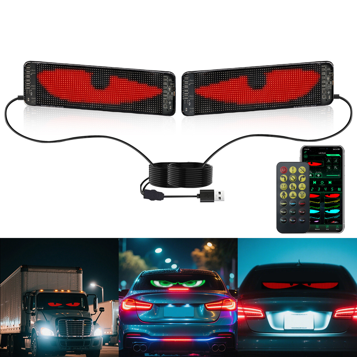 Car Led Light - LED車載ソフトスクリーン、車載フレキシブル広告スクリーン、USBアプリ、Bluetoothストアフロント、デビルズアイダイナミックディスプレイスクリーン