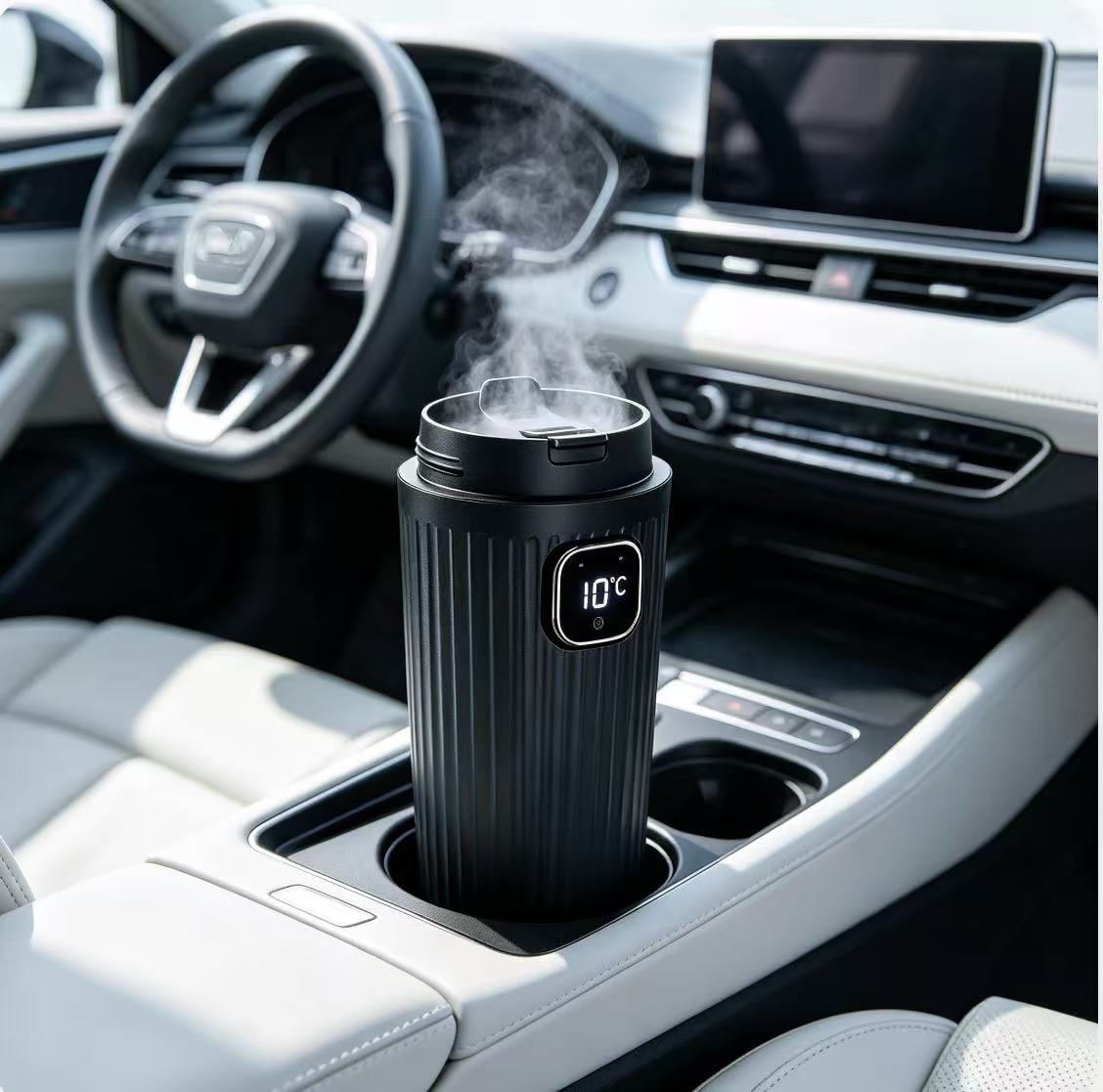 Car Air Freshener - ポータブルカーカップ加湿器、デジタル超音波ミストメーカー搭載、車、オフィス、寝室用静音エアフレッシュナー