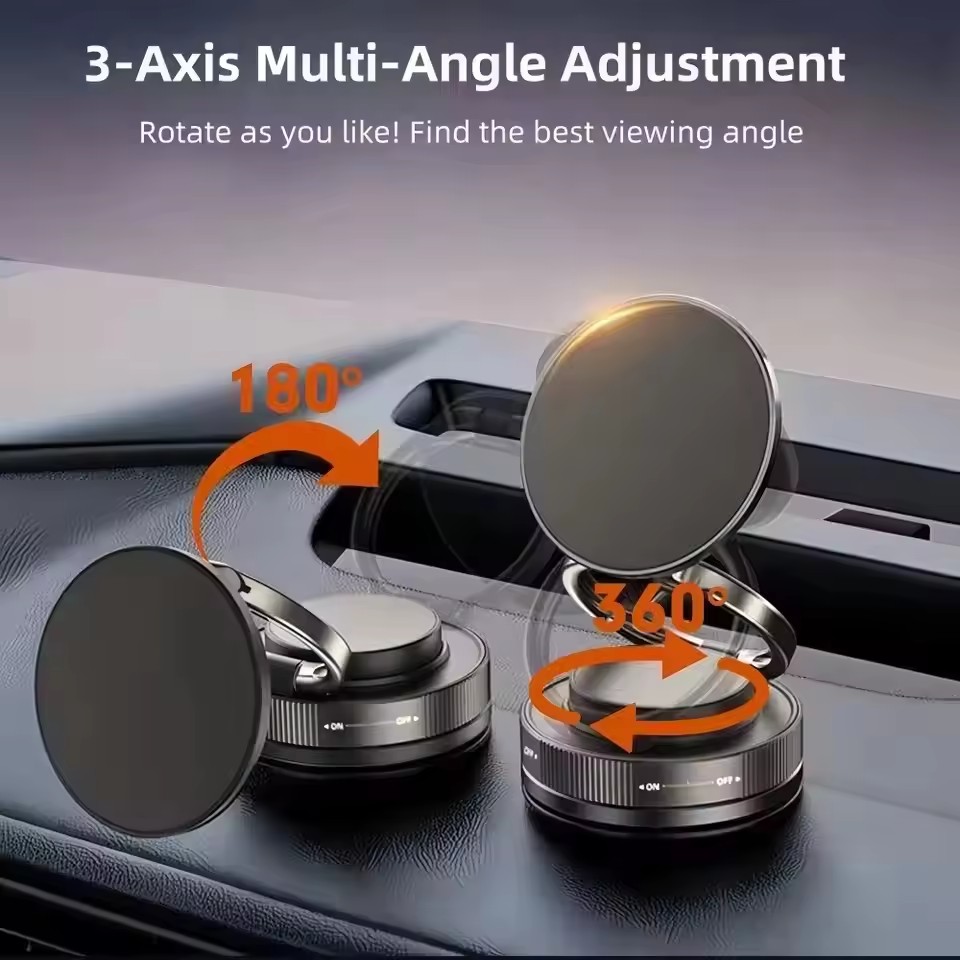 Car Vacuum - 車載用スマートフォン磁石吸着スタンド、機械式真空吸盤、360度回転可能 ° 磁力吸着式ブラケット、汎用型ナビゲーションホルダー