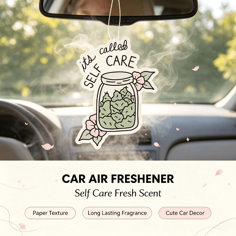 Car Air Freshener - 車用芳香剤セルフケアジャー 花柄プリント 吊り下げ式芳香カード 車内バックミラーオーナメント ギフト
