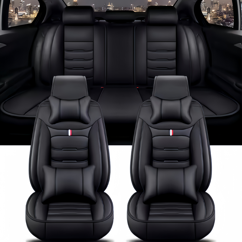 Car Seat Cover - シートカバー PUレザー 車用シートカバー シンプル 枕付き フルセット