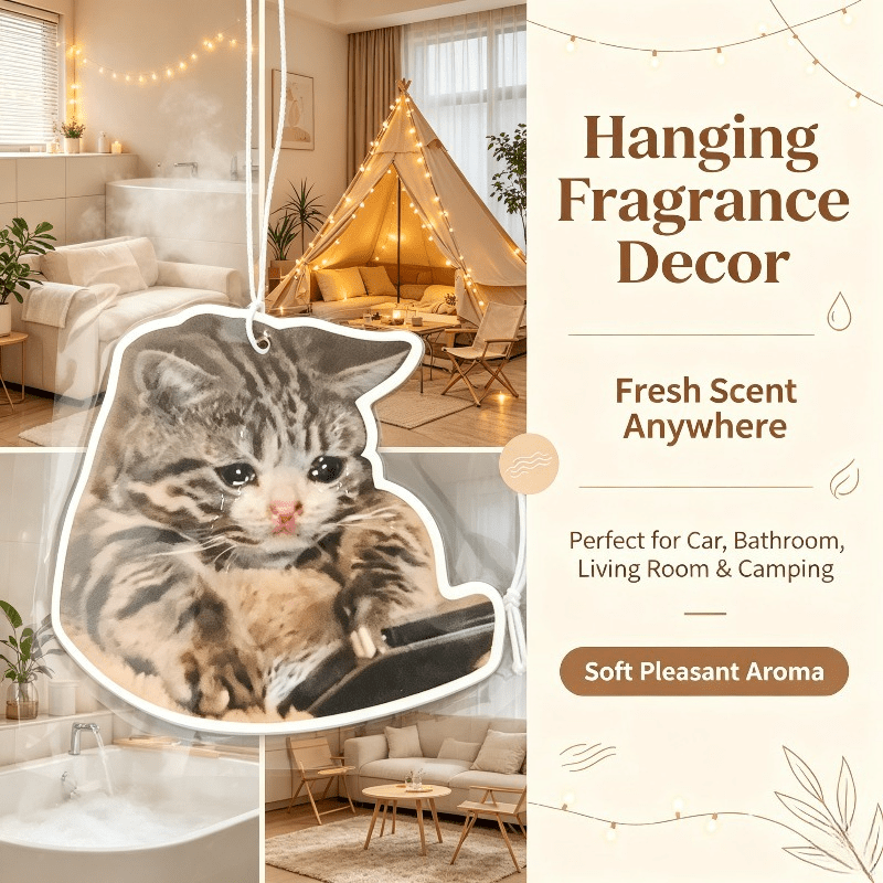Car Air Freshener - 車用芳香剤「泣き顔のタビー猫」吊り下げ式芳香カード、車内装飾、バックミラーオーナメント、ギフト