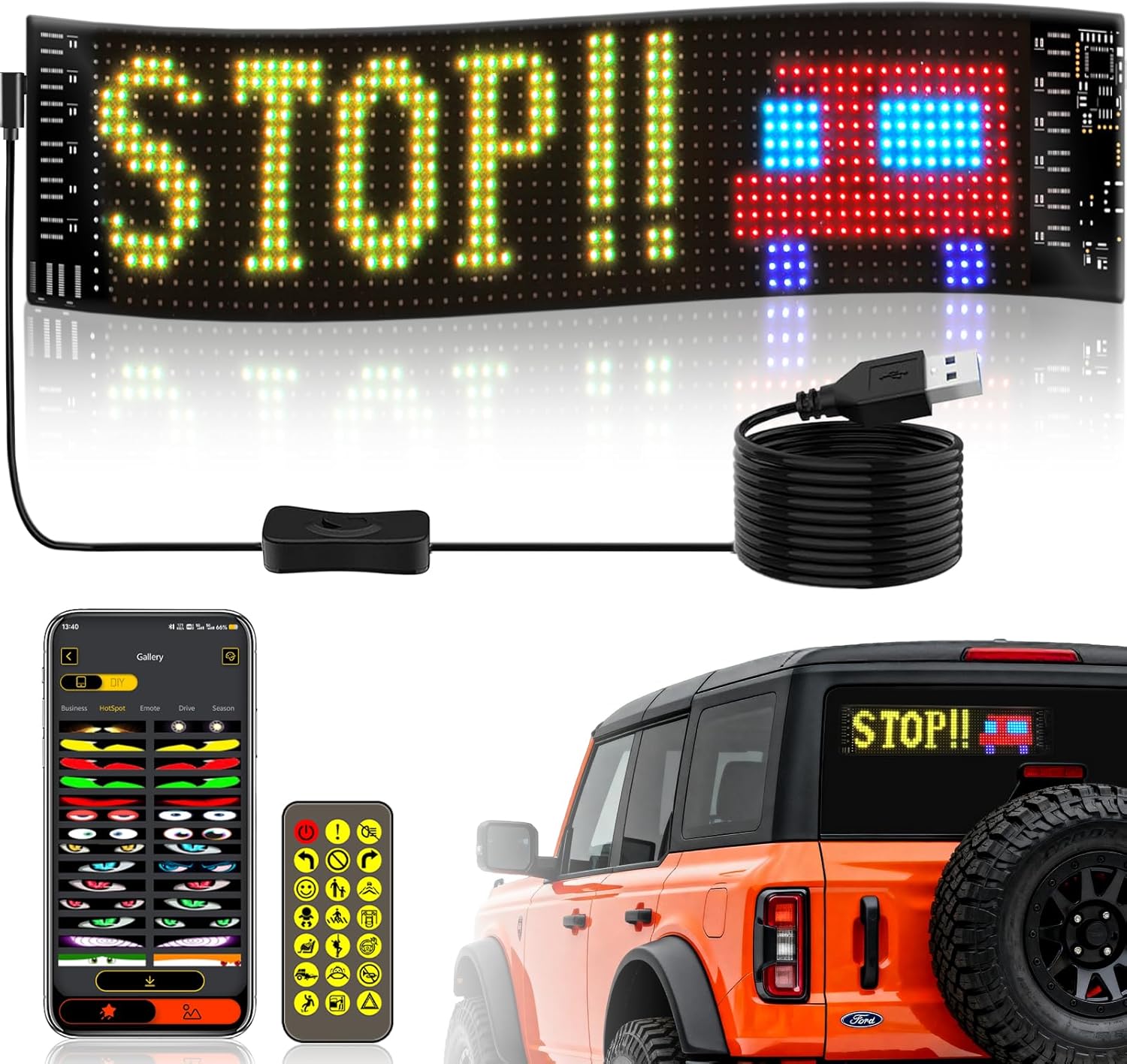 LEDカーサイン フレキシブルLEDマトリックスパネル 5V - Car Led Light のレビューと価格